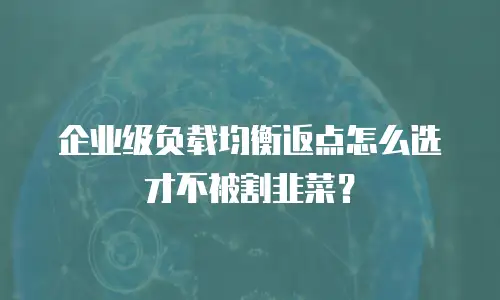 企业级负载均衡返点怎么选才不被割韭菜？